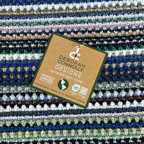 Deborah Connolly Bath Towel Set Striped Blue and Green 100% Cotton 2 Pc Set NEW - Picture 4 of 7